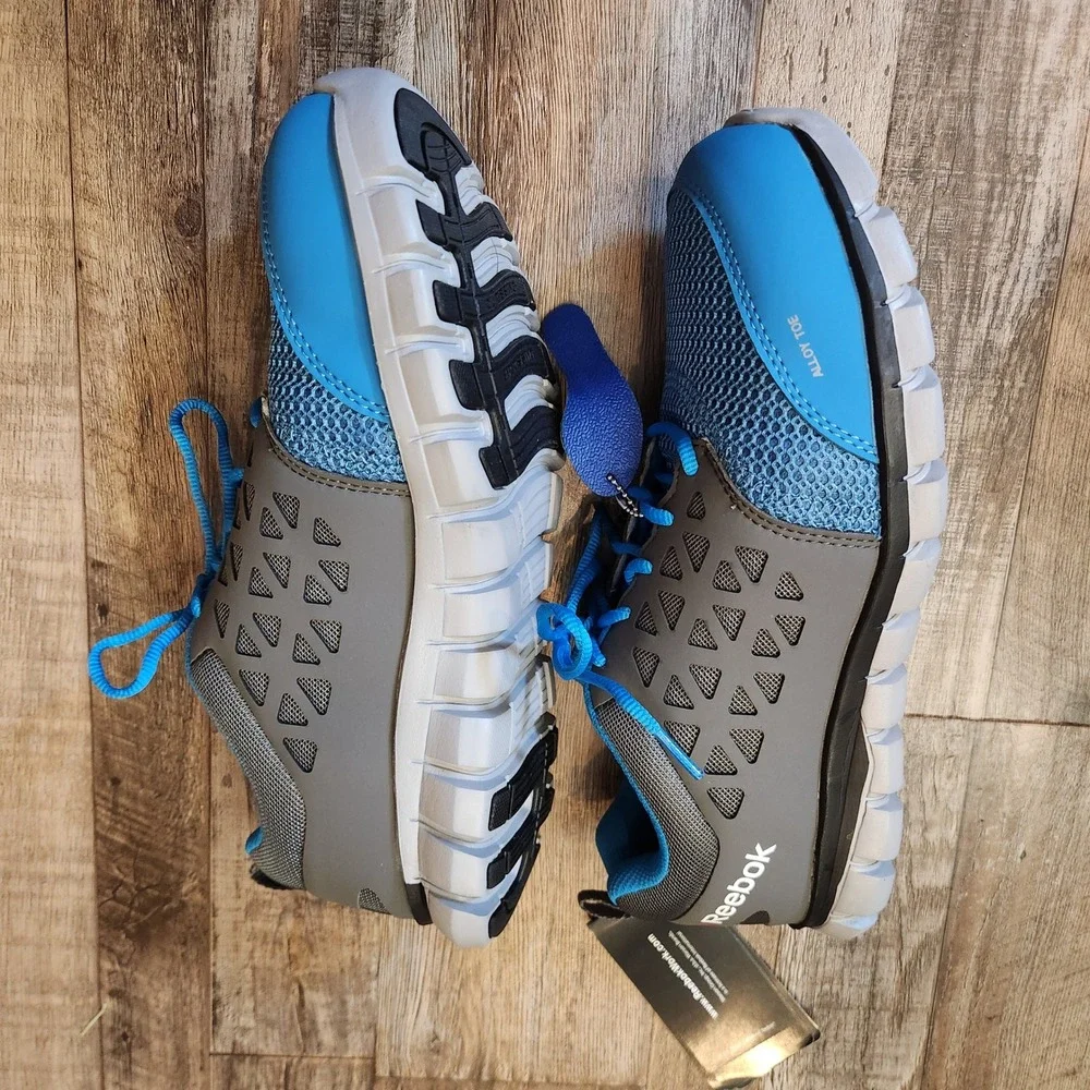 Reebok Sublite Cushion Work Alloy Toe Shoes Blue Grey Mens 8.5 X-Wide RB4040 NEW